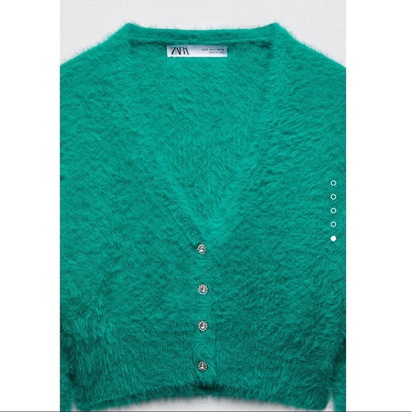 ZARA FAUX FUR KNIT JACKET GREEN / BLUE SIZE L - Picture 5 of 5